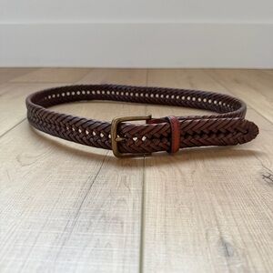 Tommy Hilfiger Logo Men's 32/80 Belt Leather Trim Braided Brown Brass Buckle